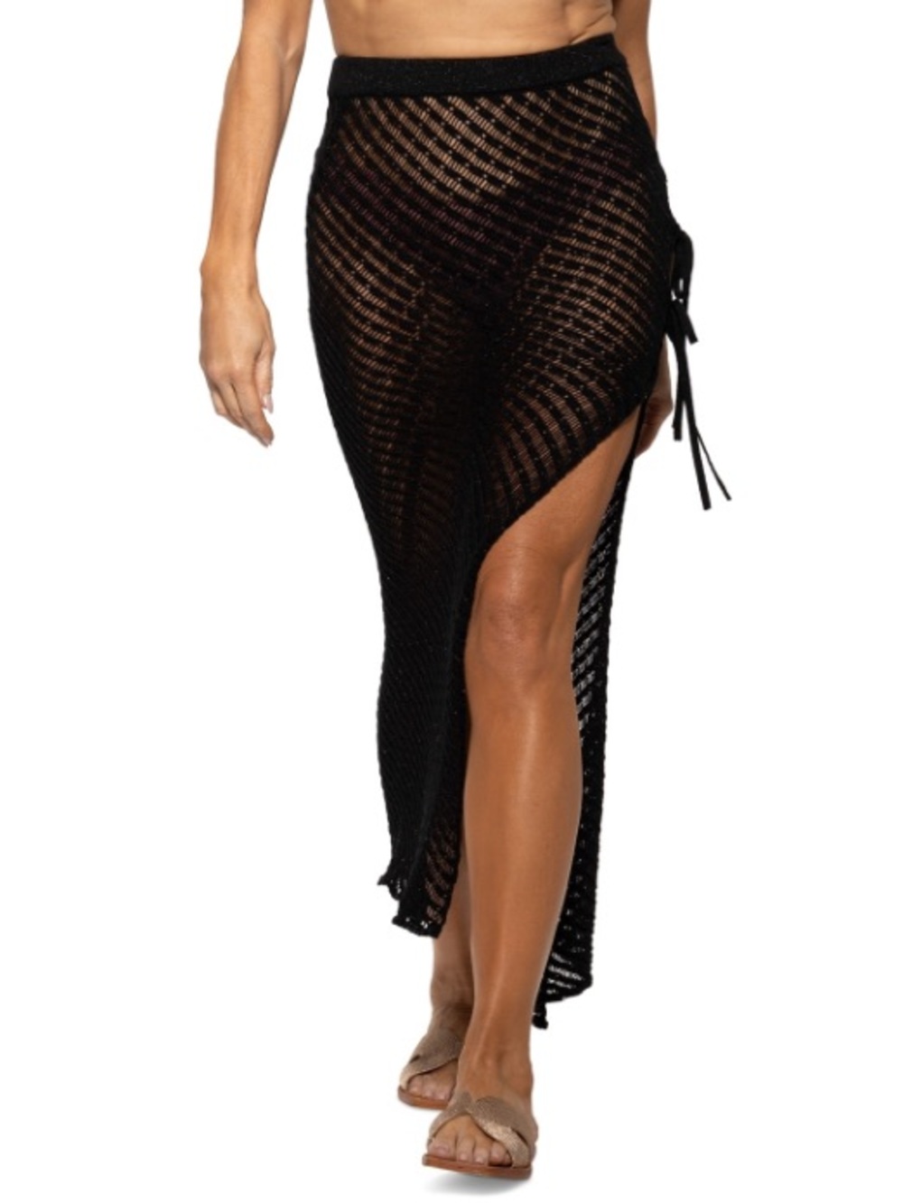 Dotti Women’s Crochet Side-Tie Cover-Up Maxi Skirt-Black